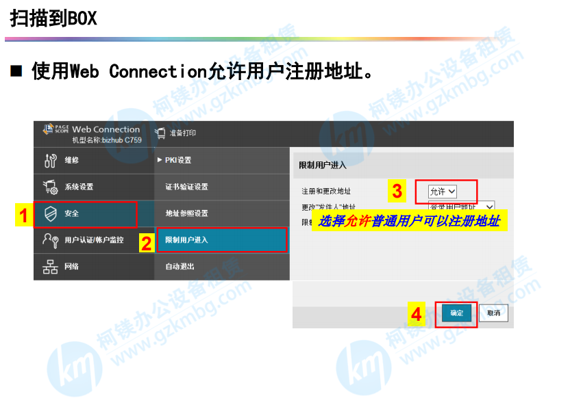 柯尼卡美能達(dá)復(fù)印機(jī)掃描-掃描到BOX，運(yùn)行用戶注冊(cè)地址