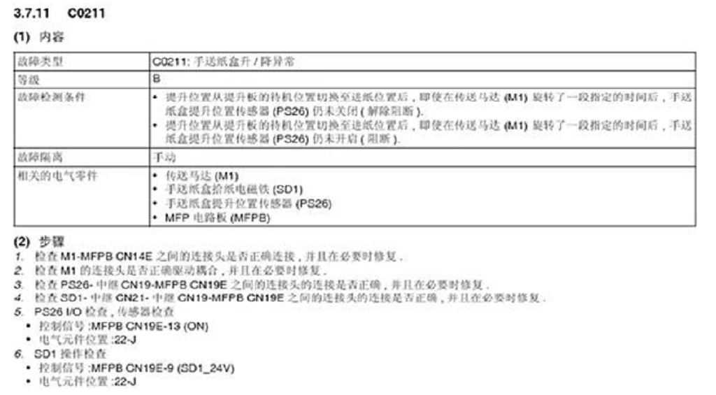 柯尼卡美能達C458報故障代碼C-0211